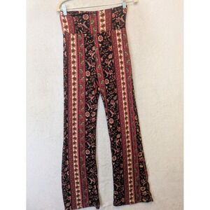 See You Monday Womens High Rise Flare Floral Paisley Boho Pants Burgundy Size M